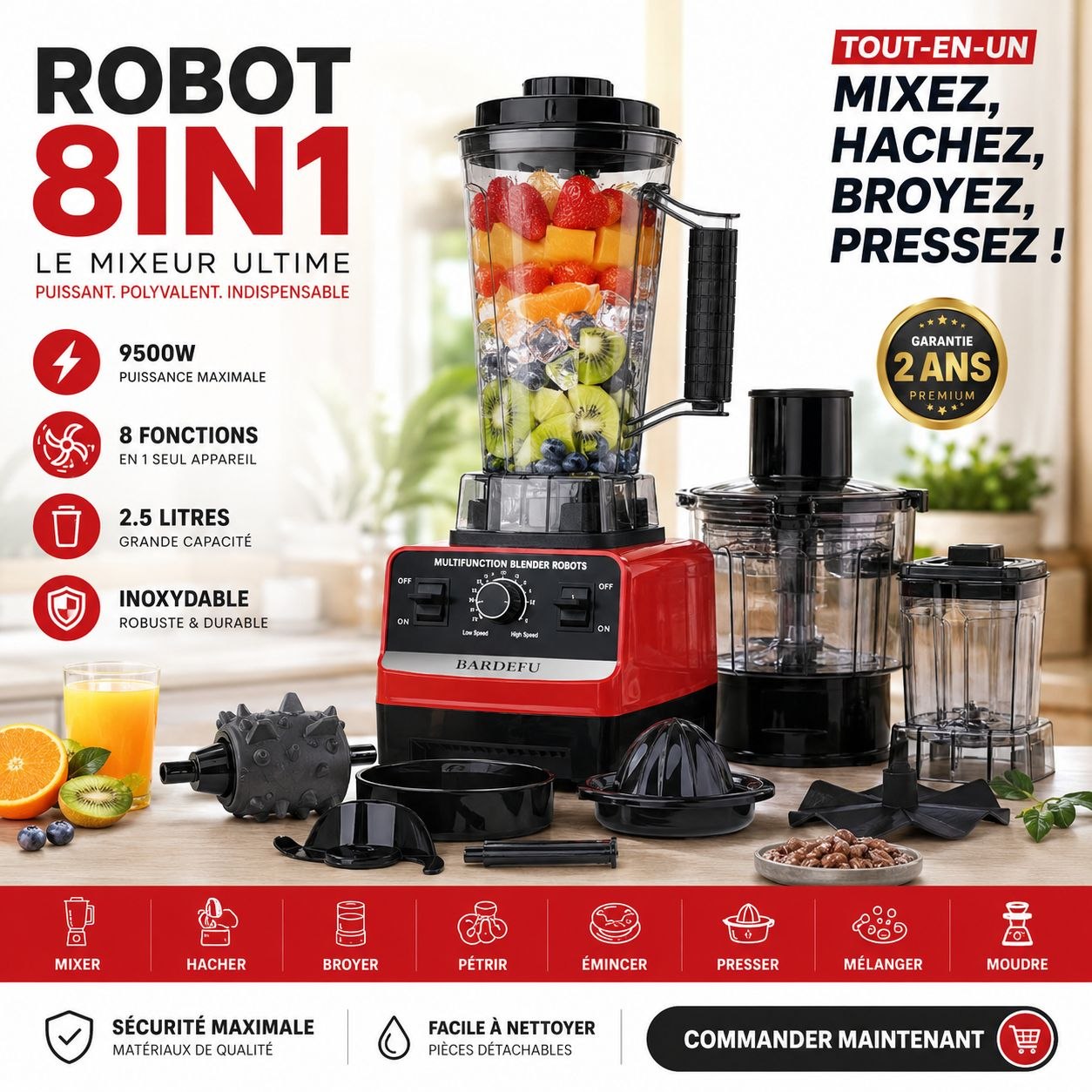 Robot Multifonction 8 en 1 - 9500w - 2.5 litre