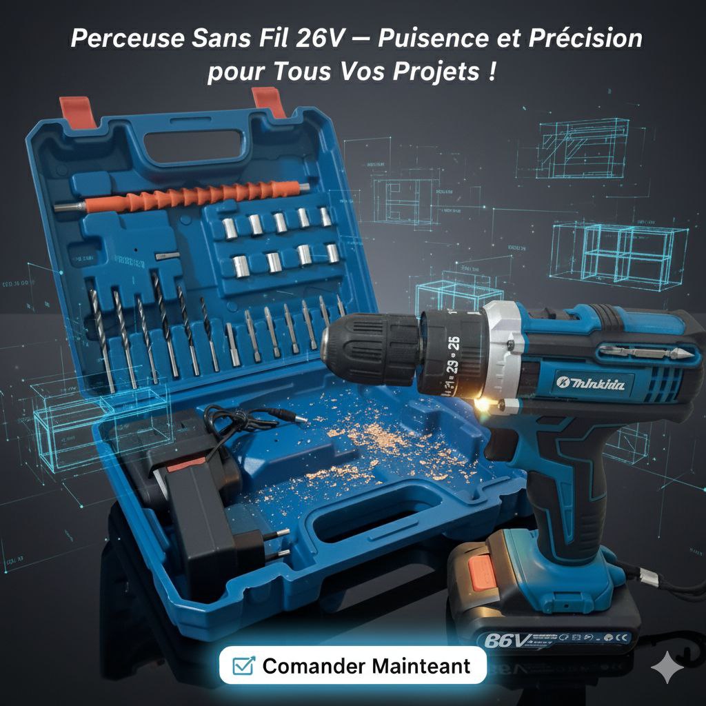 Perceuse Sans Fil 26V - Kit Complet Multifonction