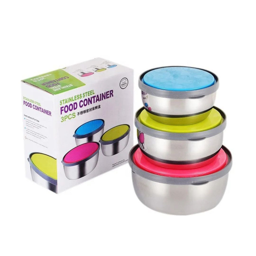 Pack 3 صواني إينوكس بغطاء – للتخزين وتنظيم الماكلة (3 أحجام) Couleure