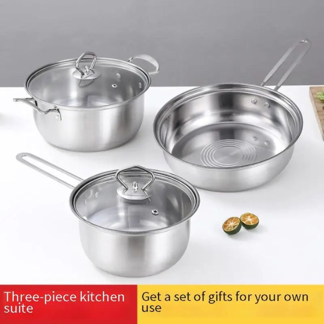 Set de Cuisine Inox 5 Pièces – 2 Faitous  et Poêle avec Couvercles inoxydable