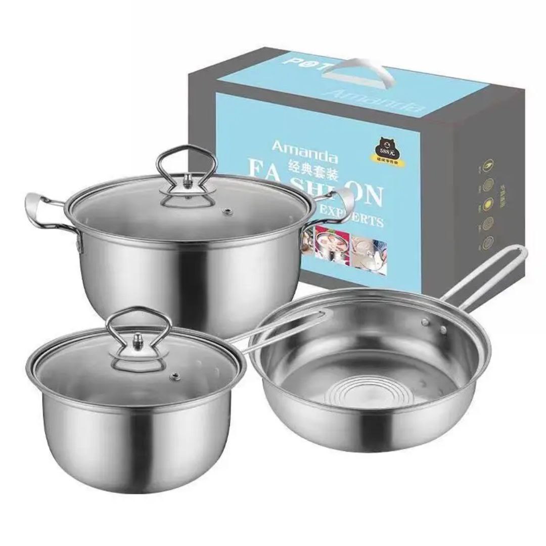 Set de Cuisine Inox 5 Pièces – 2 Faitous  et Poêle avec Couvercles inoxydable