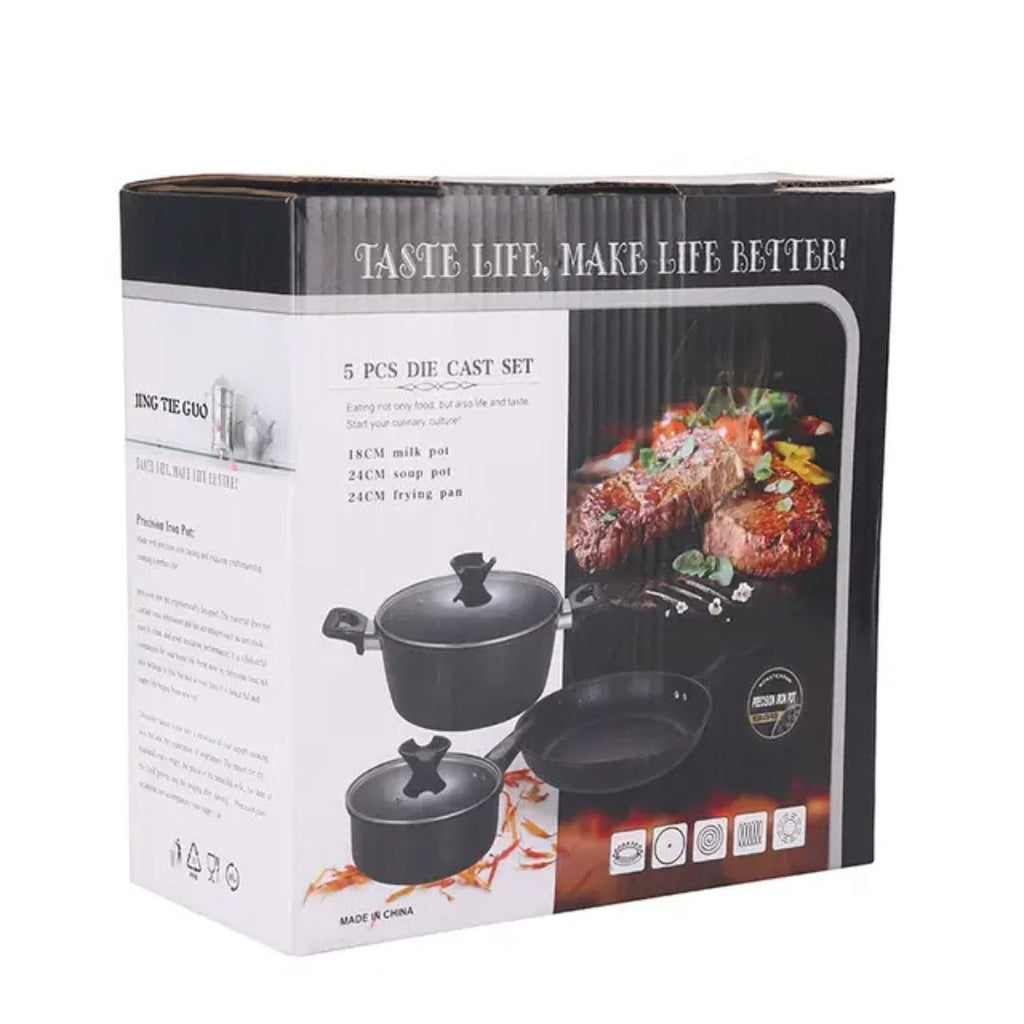 Batterie de Cuisine 5 Pièces – Casseroles & 2 Poêle En Granite