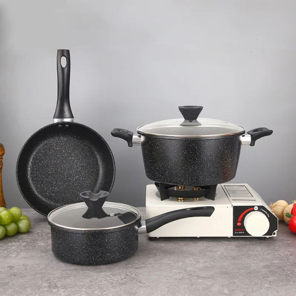 Batterie de Cuisine 5 Pièces – Casseroles & 2 Poêle En Granite