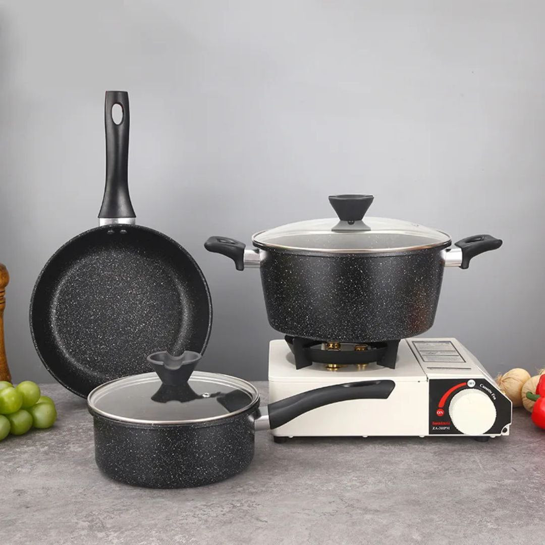Batterie de Cuisine 5 Pièces – Casseroles & 2 Poêle En Granite