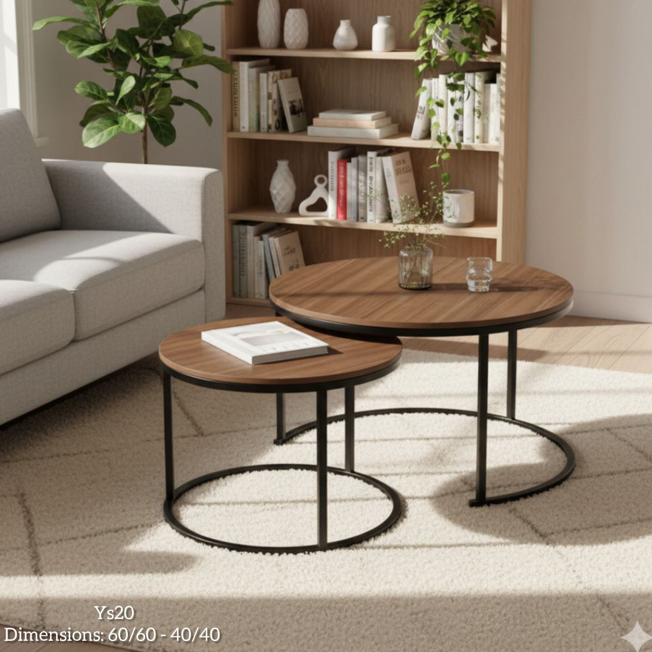 Table Basse Ronde en Bois – Set de 2