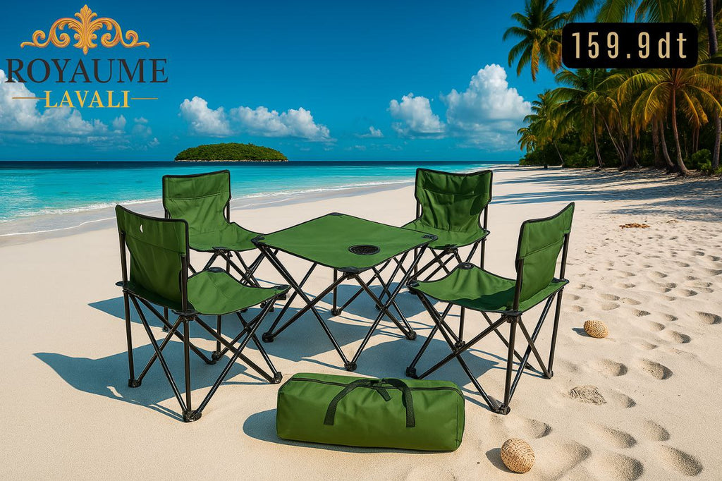 🪑 Set Table + 4 Chaises de Plage Pliable