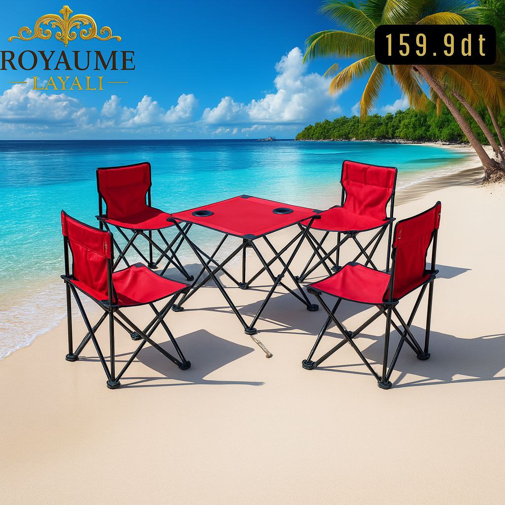 🪑 Set Table + 4 Chaises de Plage Pliable