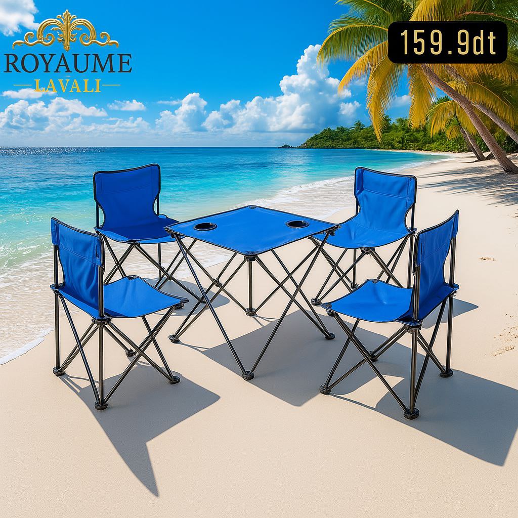 🪑 Set Table + 4 Chaises de Plage Pliable