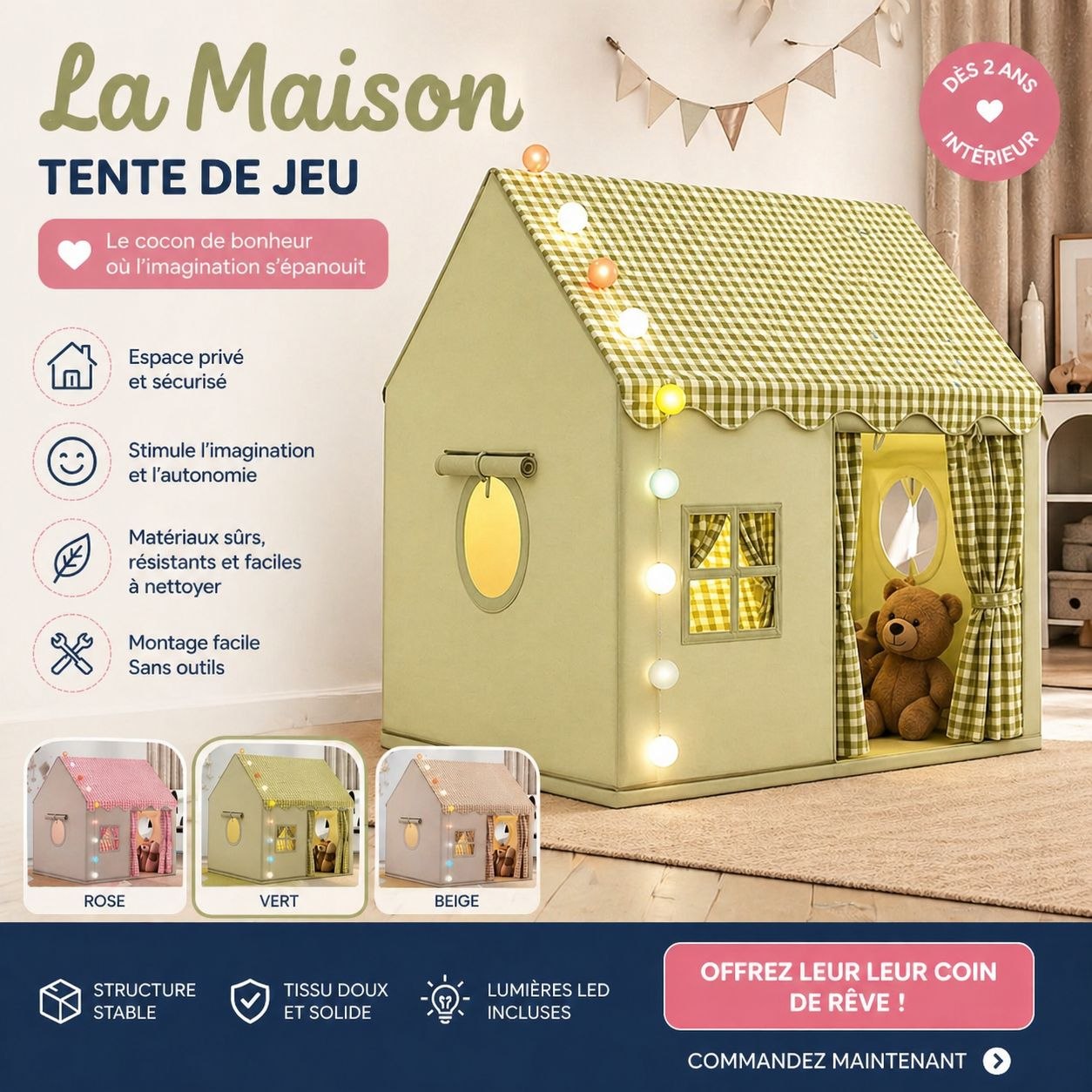 Tente Maison Enfant – Espace de Jeu Premium