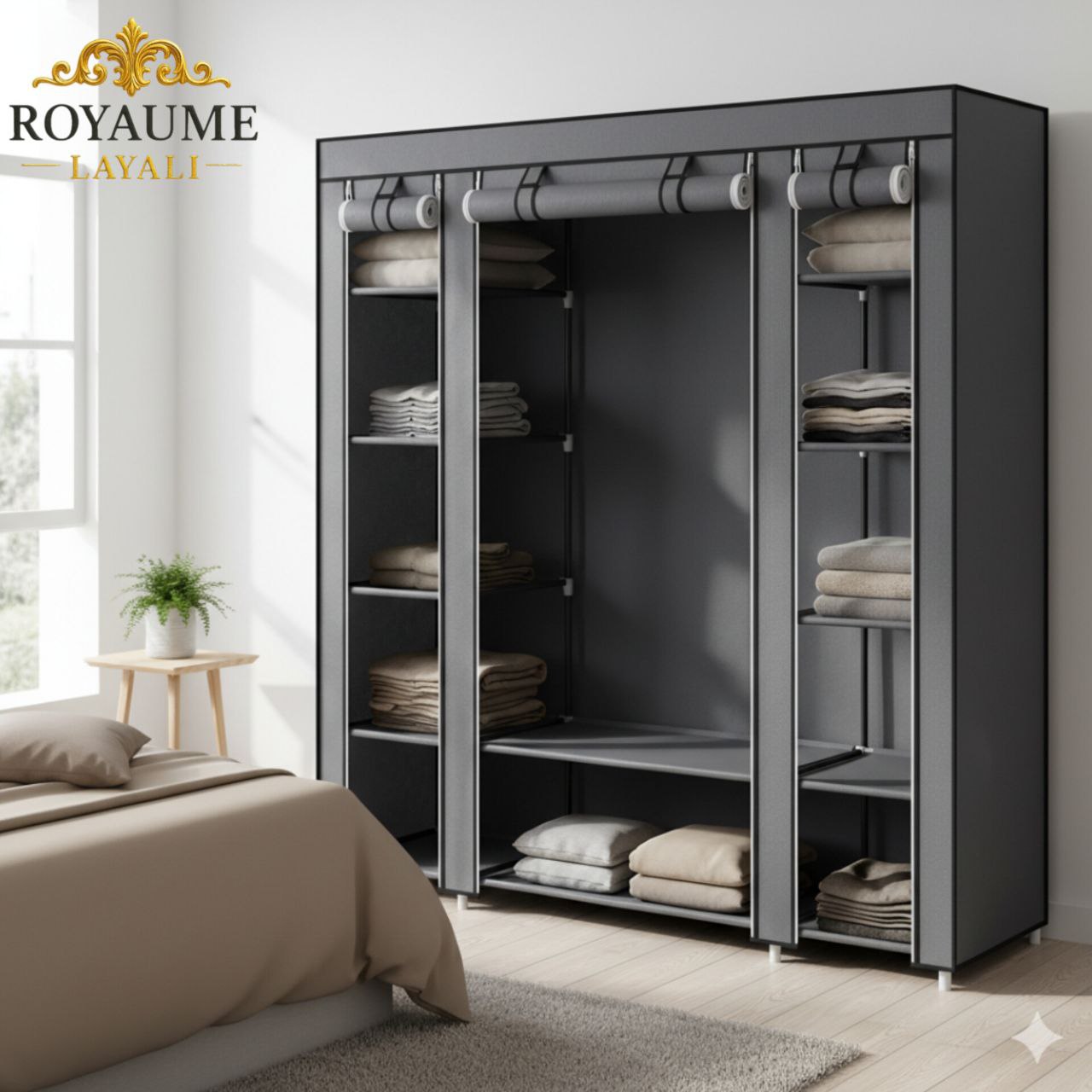 Armoire de Rangement Tissu Pliable Metal