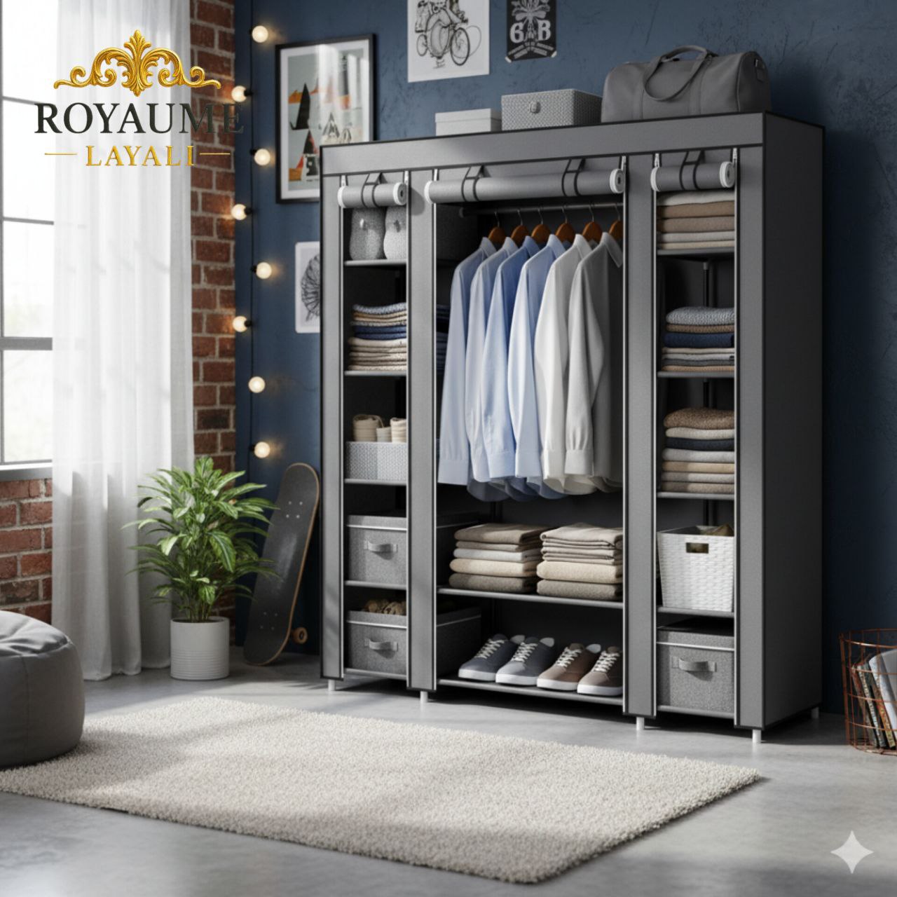 Armoire de Rangement Tissu Pliable Metal
