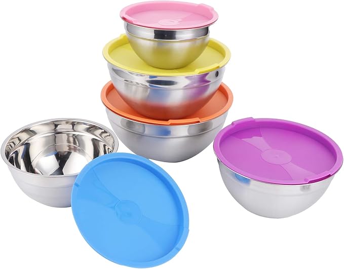 Set Bol Inox مع غطا ملوّن – 5 قياسات مختلفة ✨