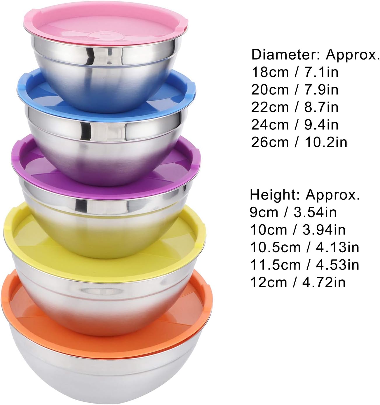 Set Bol Inox مع غطا ملوّن – 5 قياسات مختلفة ✨