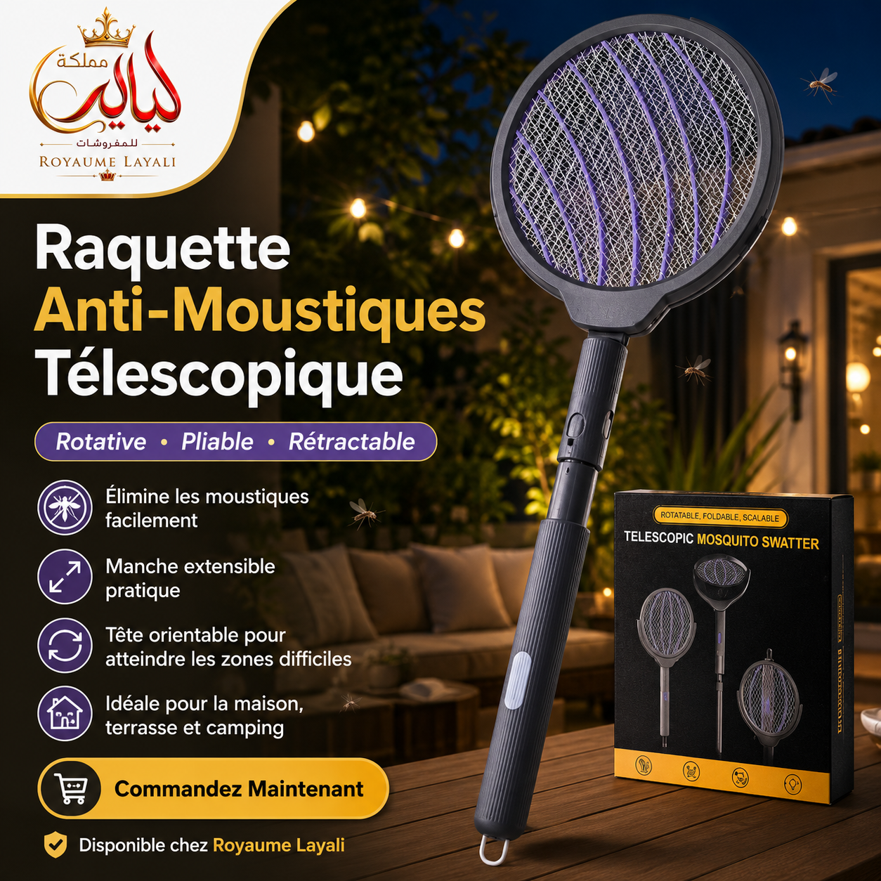 Raquette Anti-Moustiques Télescopique