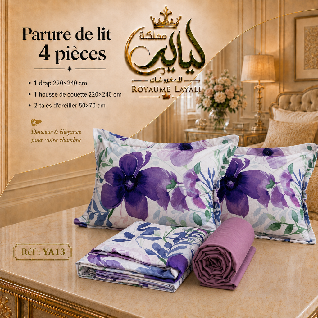 Parure de Lit 4 Pièces  – Dispo en 2 Places / 1 Place et Demi