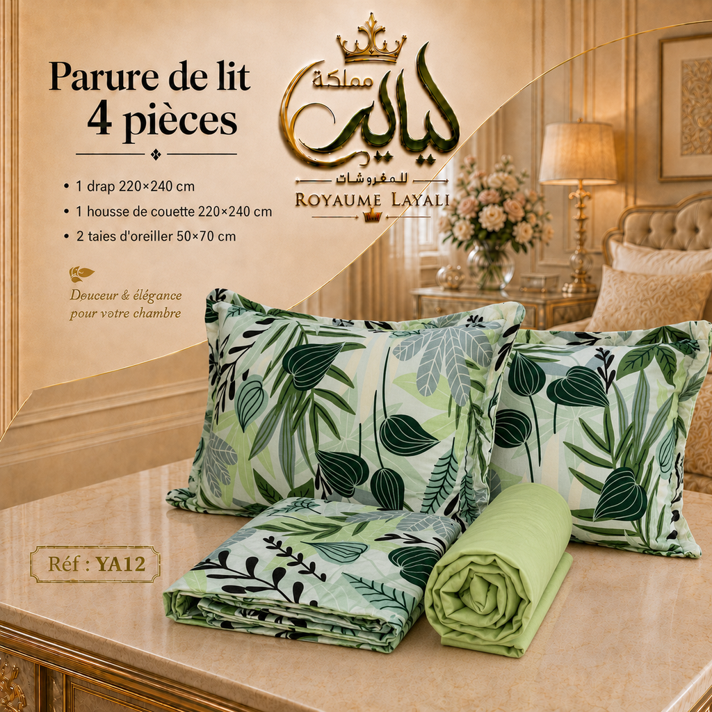 Parure de Lit 4 Pièces  – Dispo en 2 Places / 1 Place et Demi