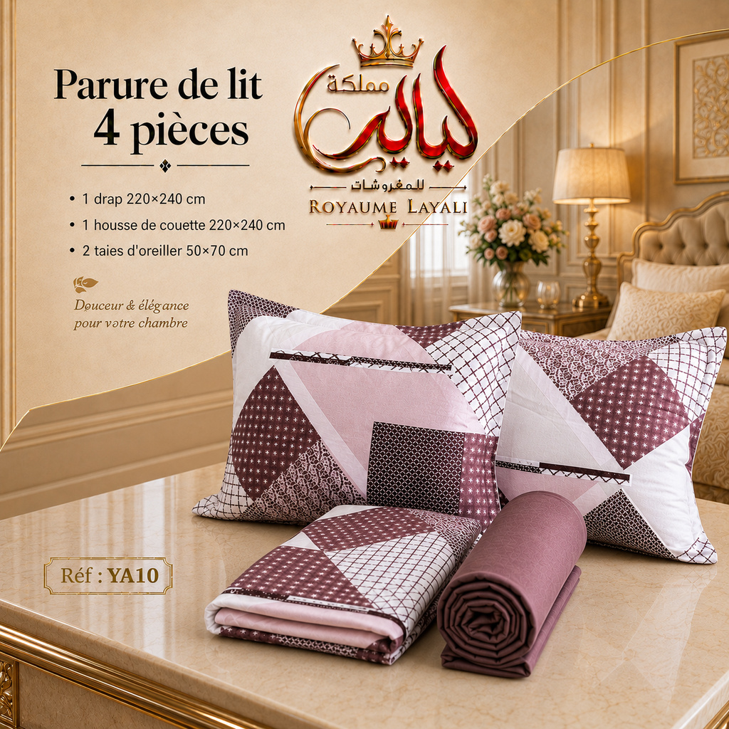 Parure de Lit 4 Pièces  – Dispo en 2 Places / 1 Place et Demi
