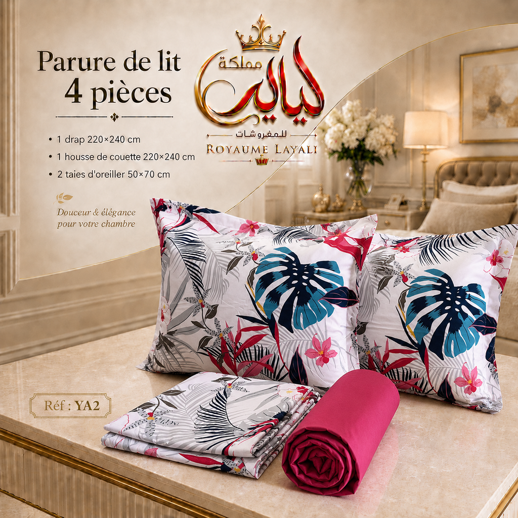Parure de Lit 4 Pièces  – Dispo en 2 Places / 1 Place et Demi