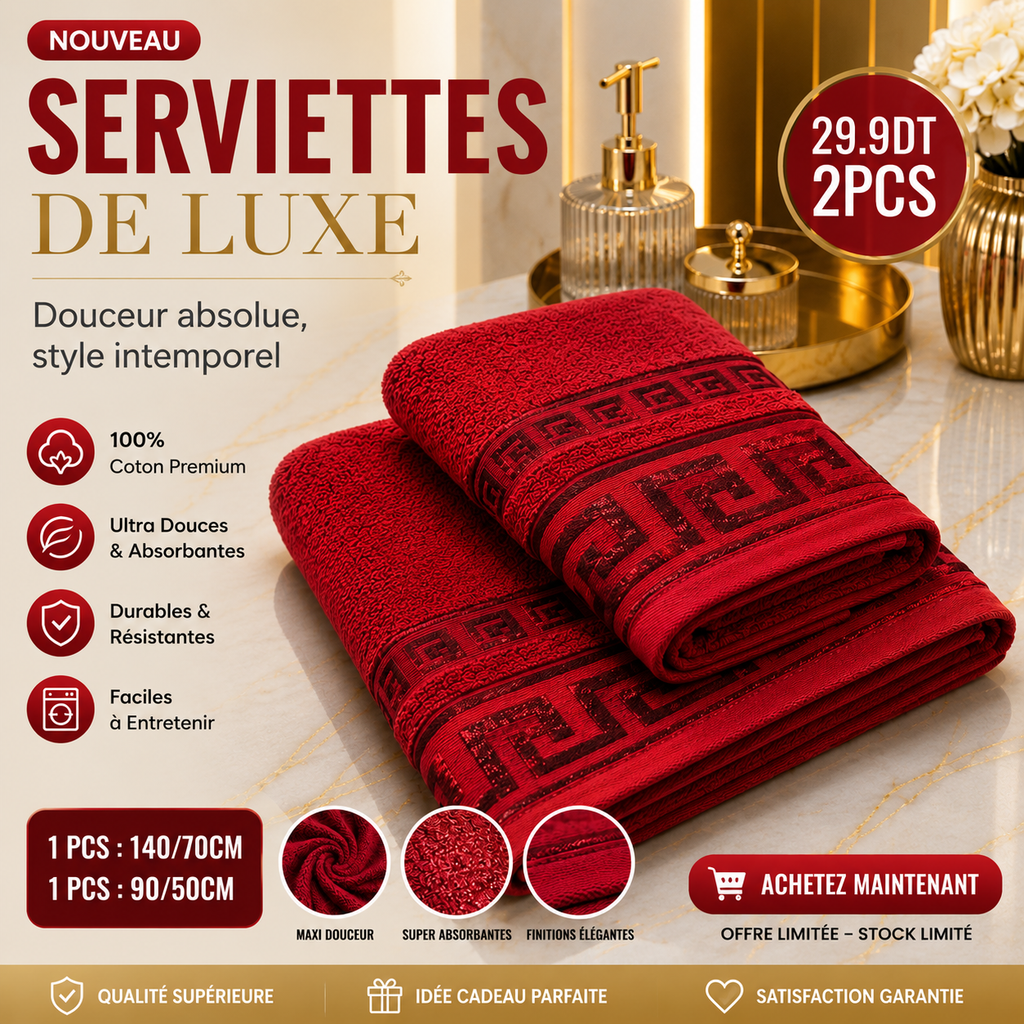 🛁✨ SERVIETTES DE BAIN PREMIUM – 2Pcs 140×70 cm -90×50 cm