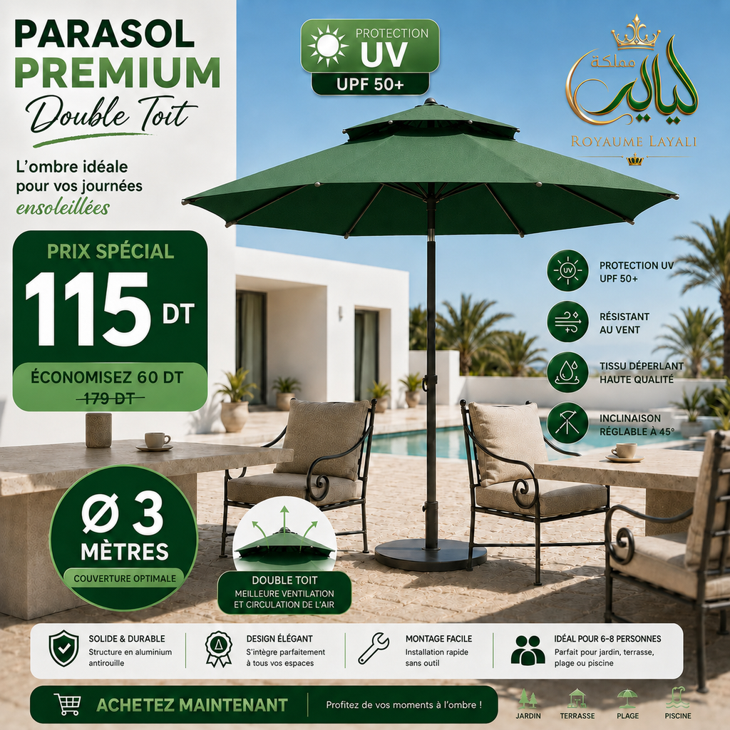 Parasol Patio Premium UPF 50+ 3m/3m