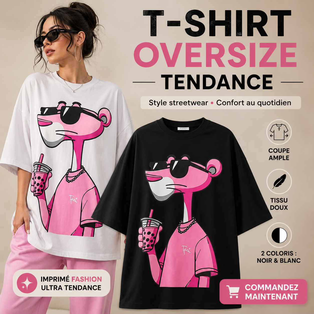 T-shirt Oversize Panthère Rose