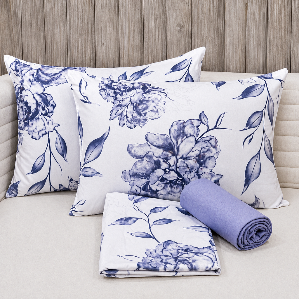 Parure De lit Housse 100% Coton 4 Pcs