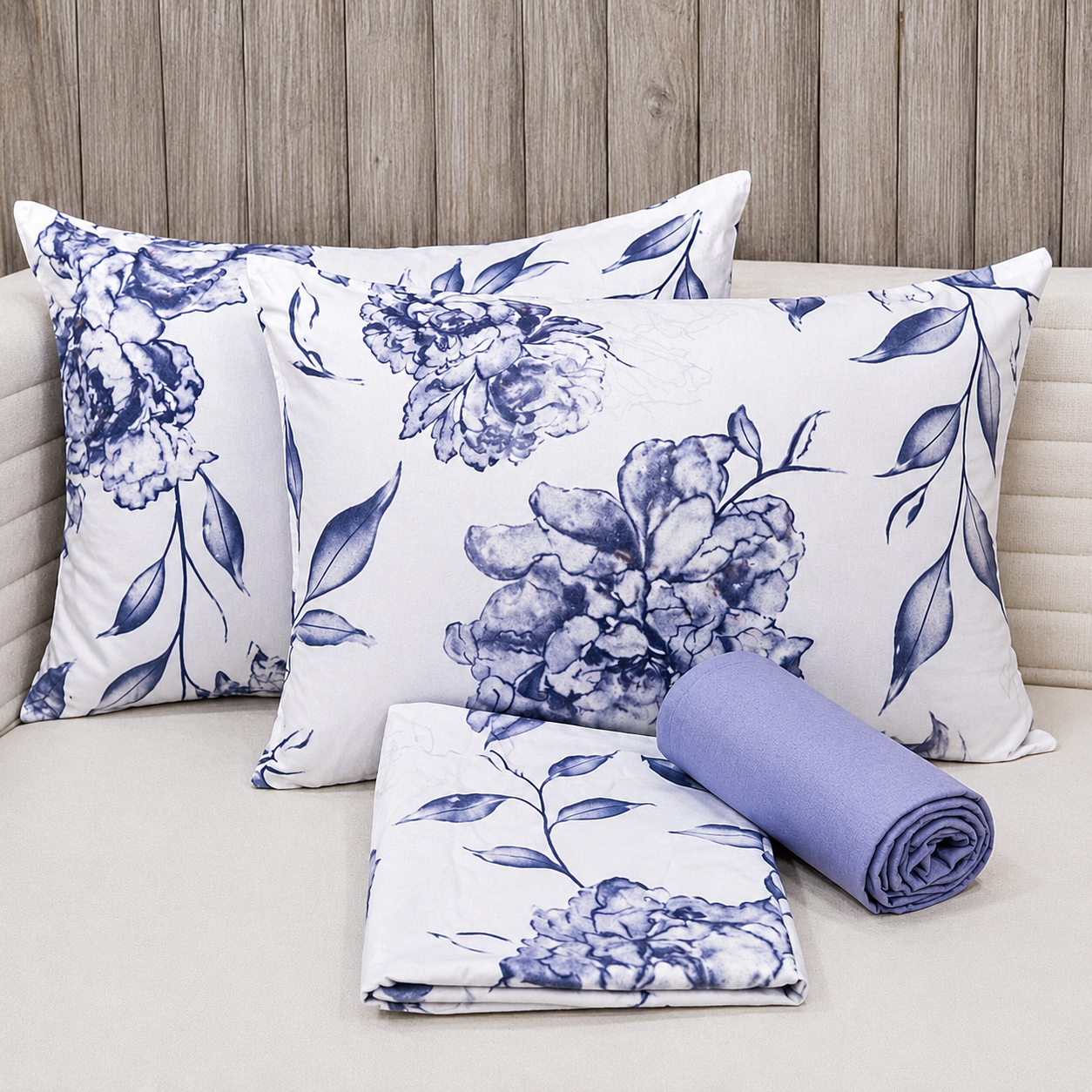 Parure De lit Housse 100% Coton 4 Pcs