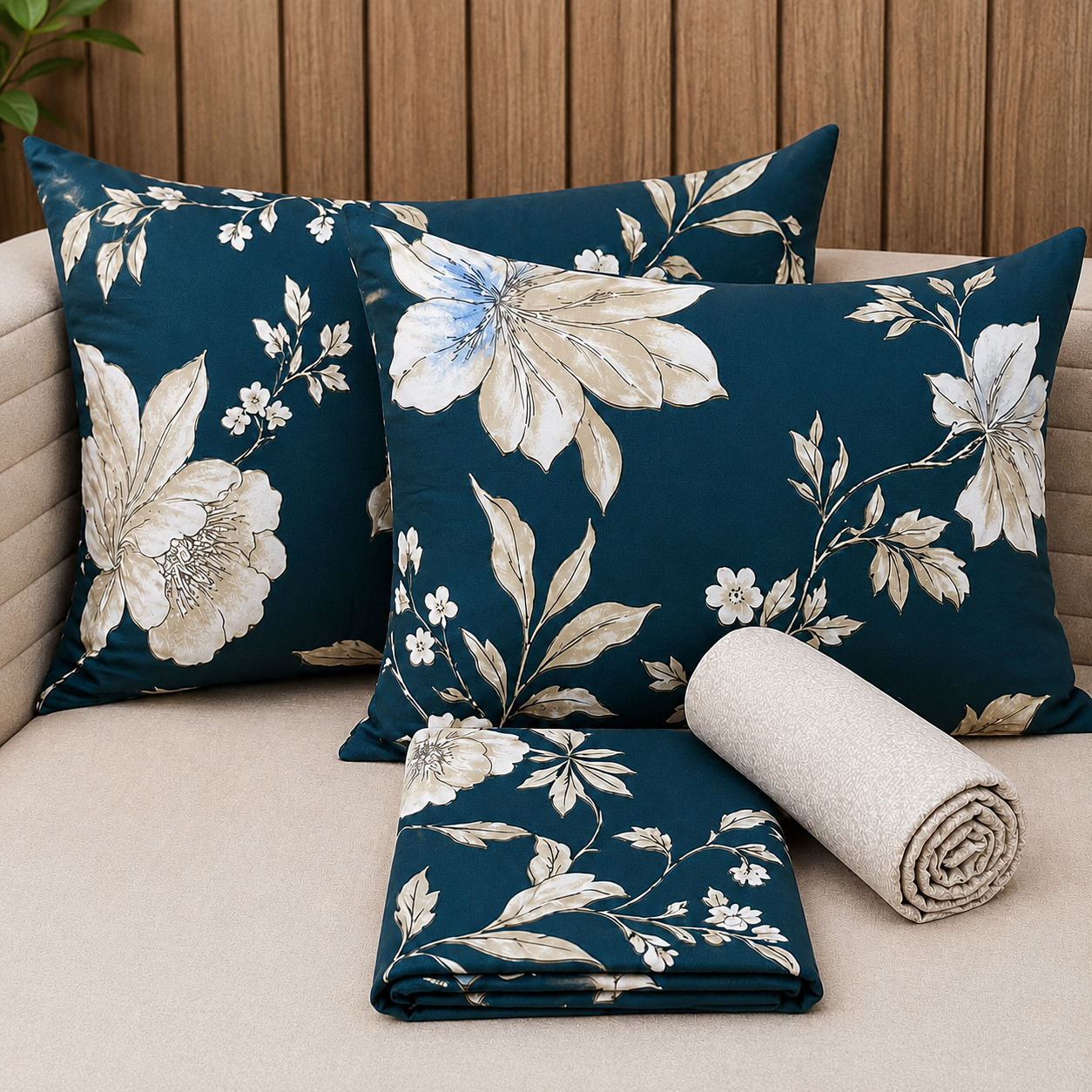 Parure De lit Housse 100% Coton 4 Pcs