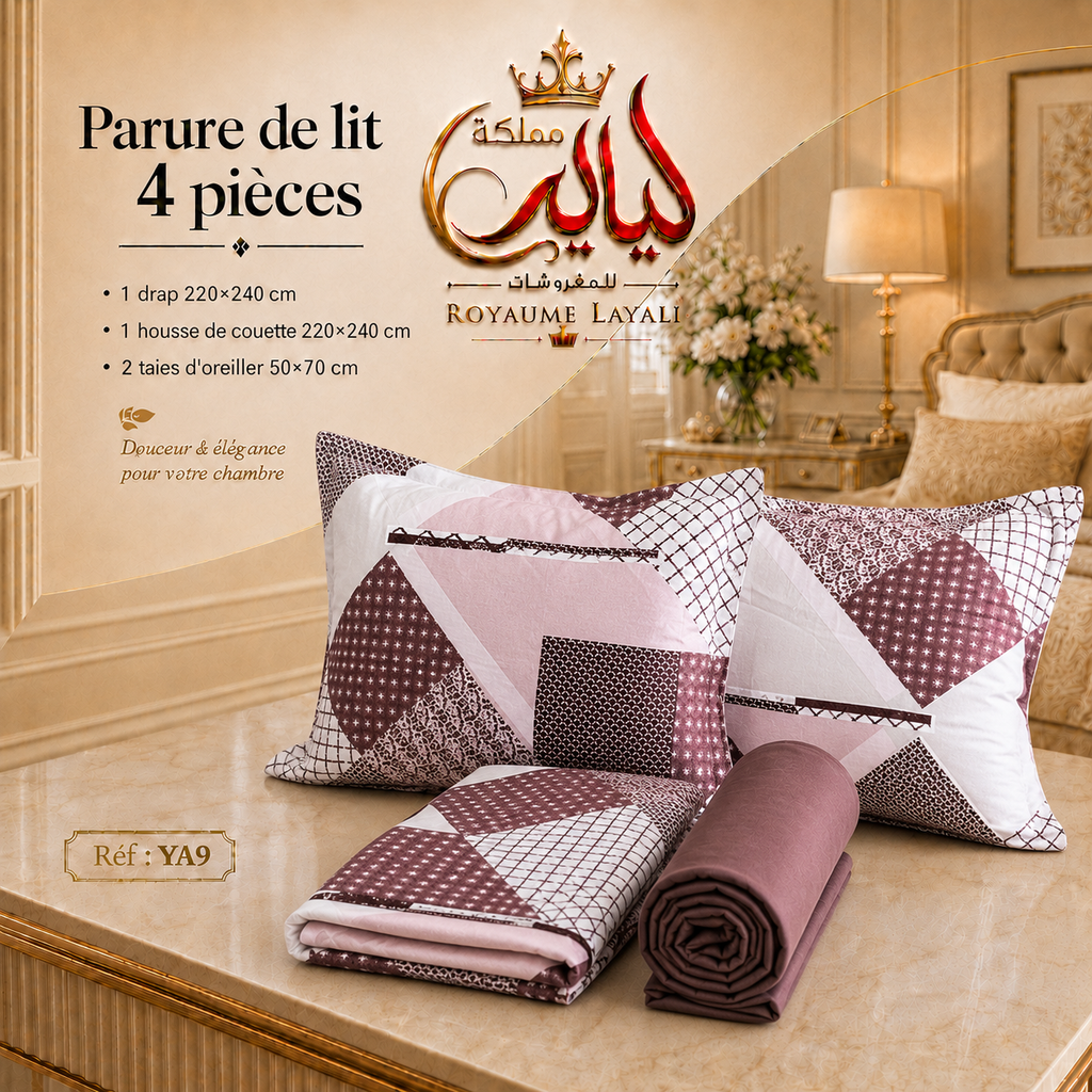 Parure de Lit 4 Pièces  – Dispo en 2 Places / 1 Place et Demi