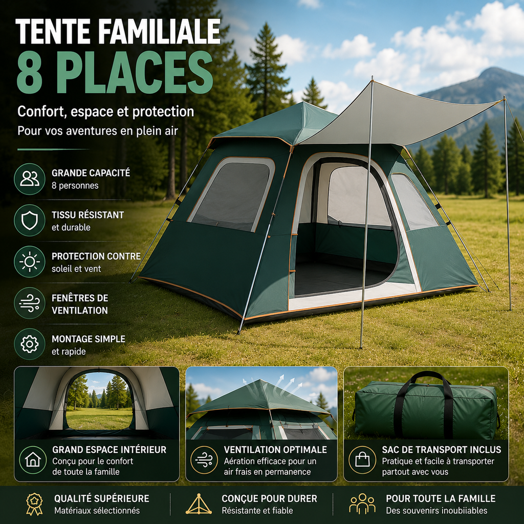 Tente Familiale 8 Places avec Auvent