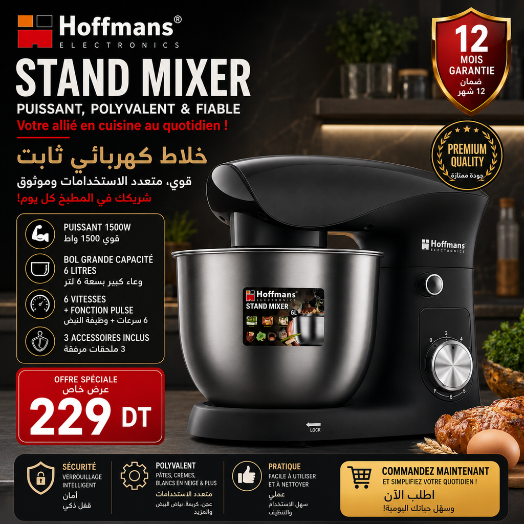 🔥 Nouveau Arrivage – Robot Pâtissier Hoffmans 6L