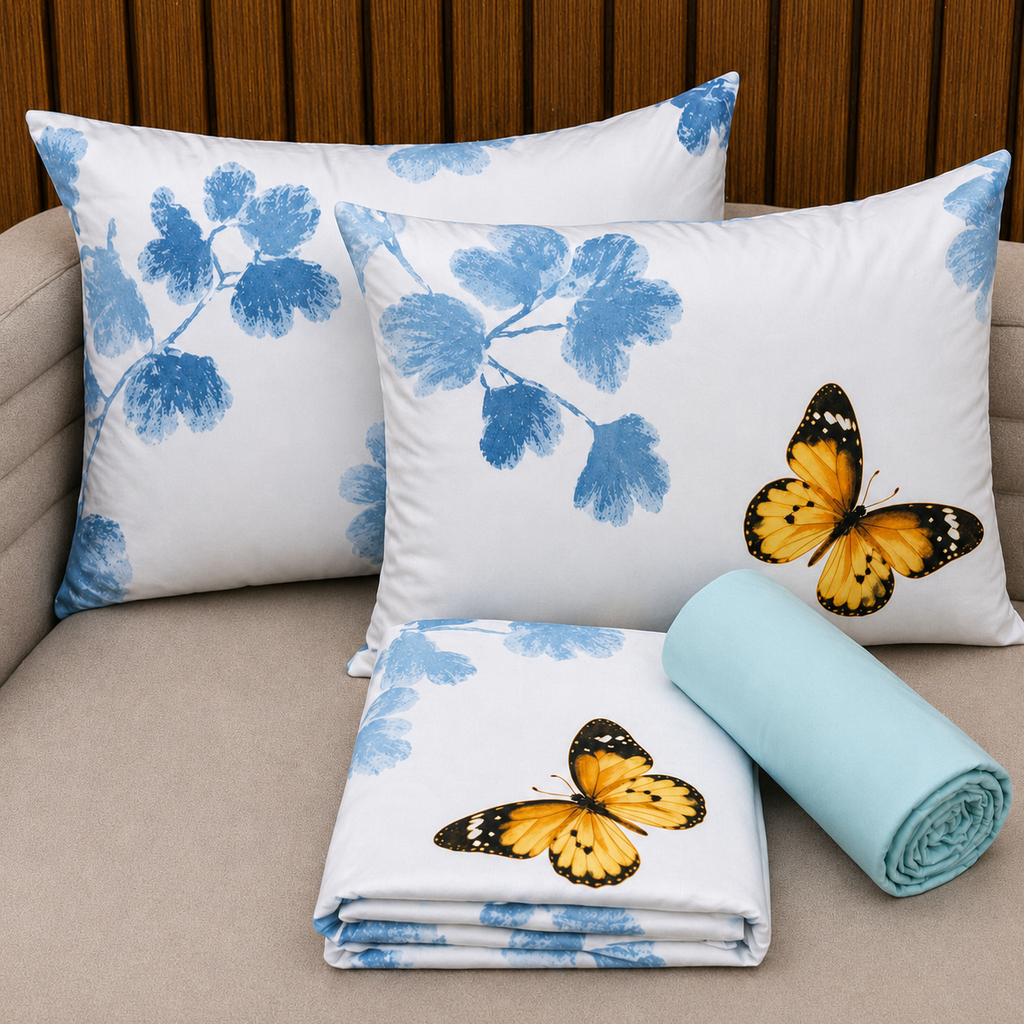 Parure De lit Housse 100% Coton 4 Pcs