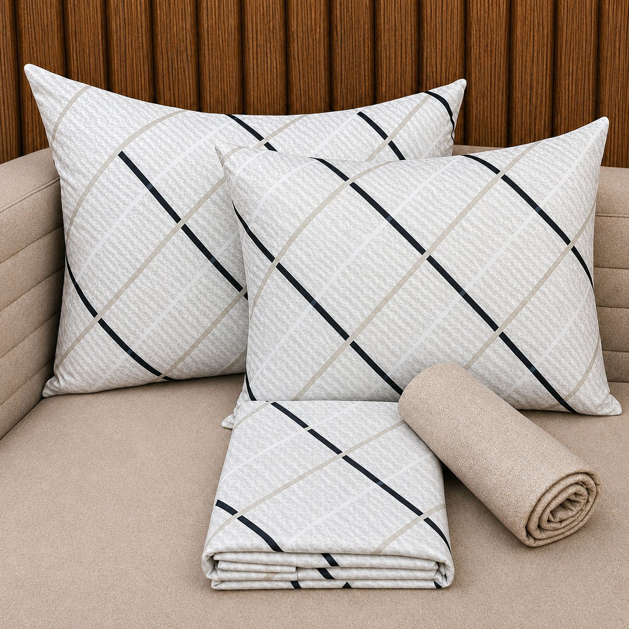 Parure De lit Housse 100% Coton 4 Pcs