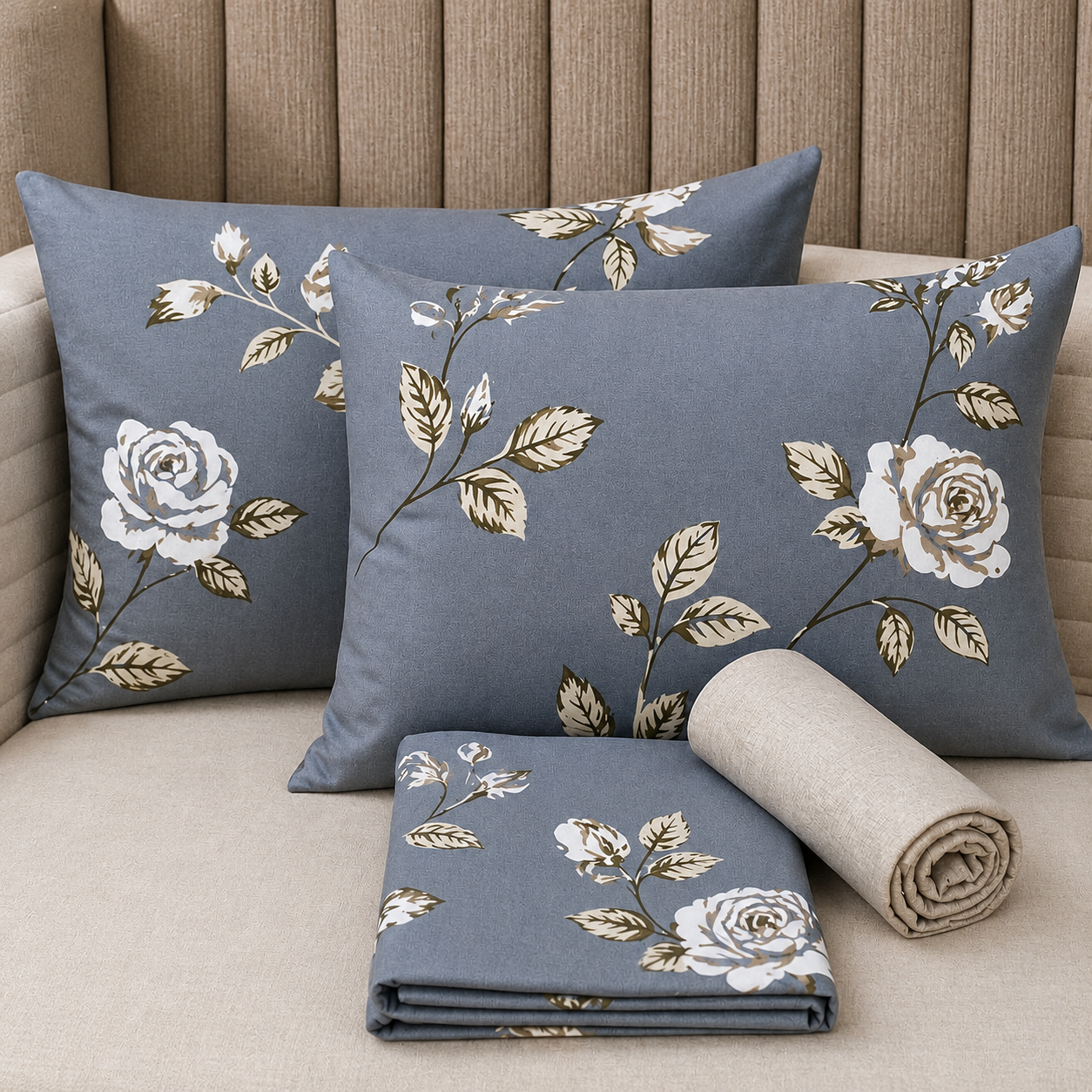 Parure De lit Housse 100% Coton 4 Pcs
