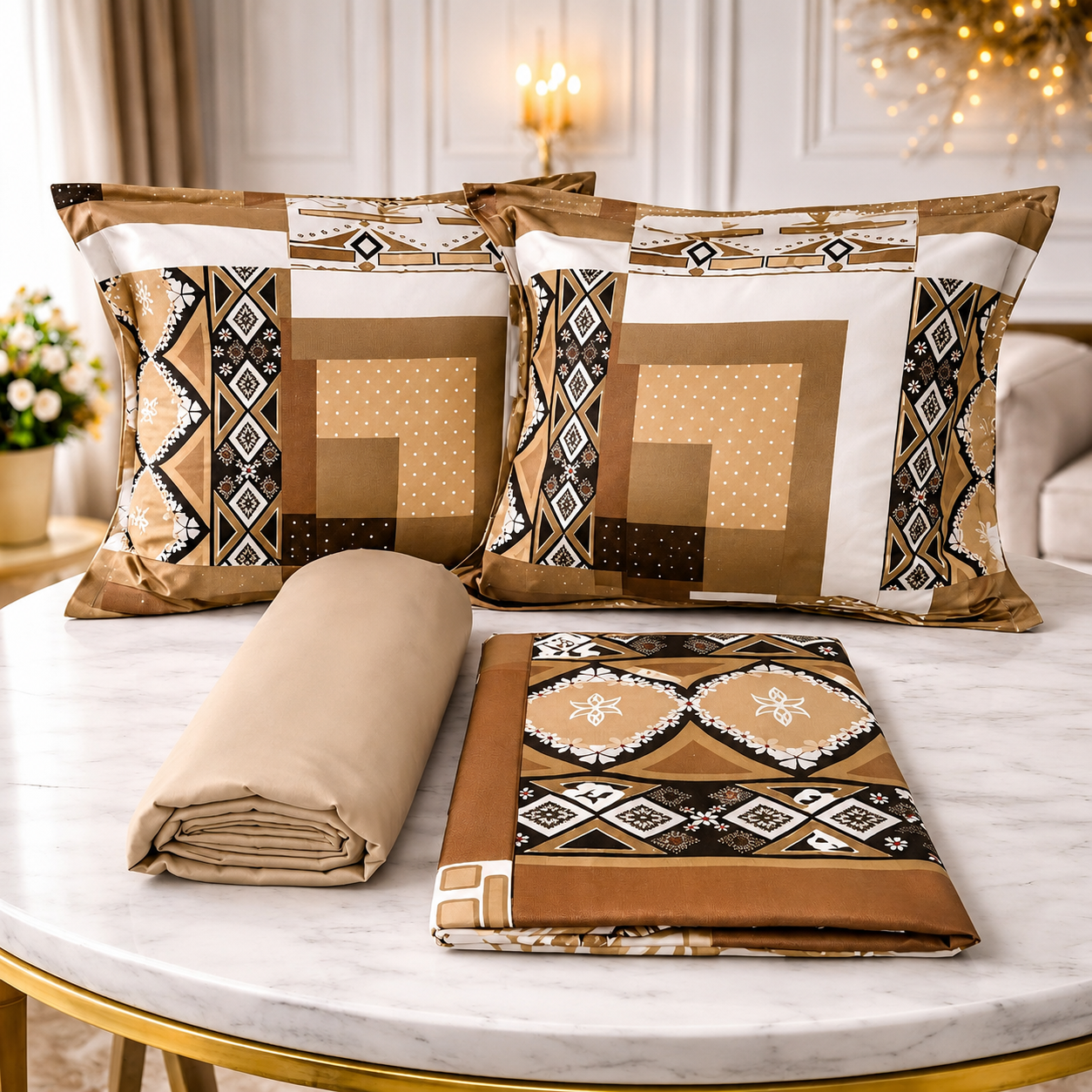Parure De lit Housse 100% Coton 4 Pcs