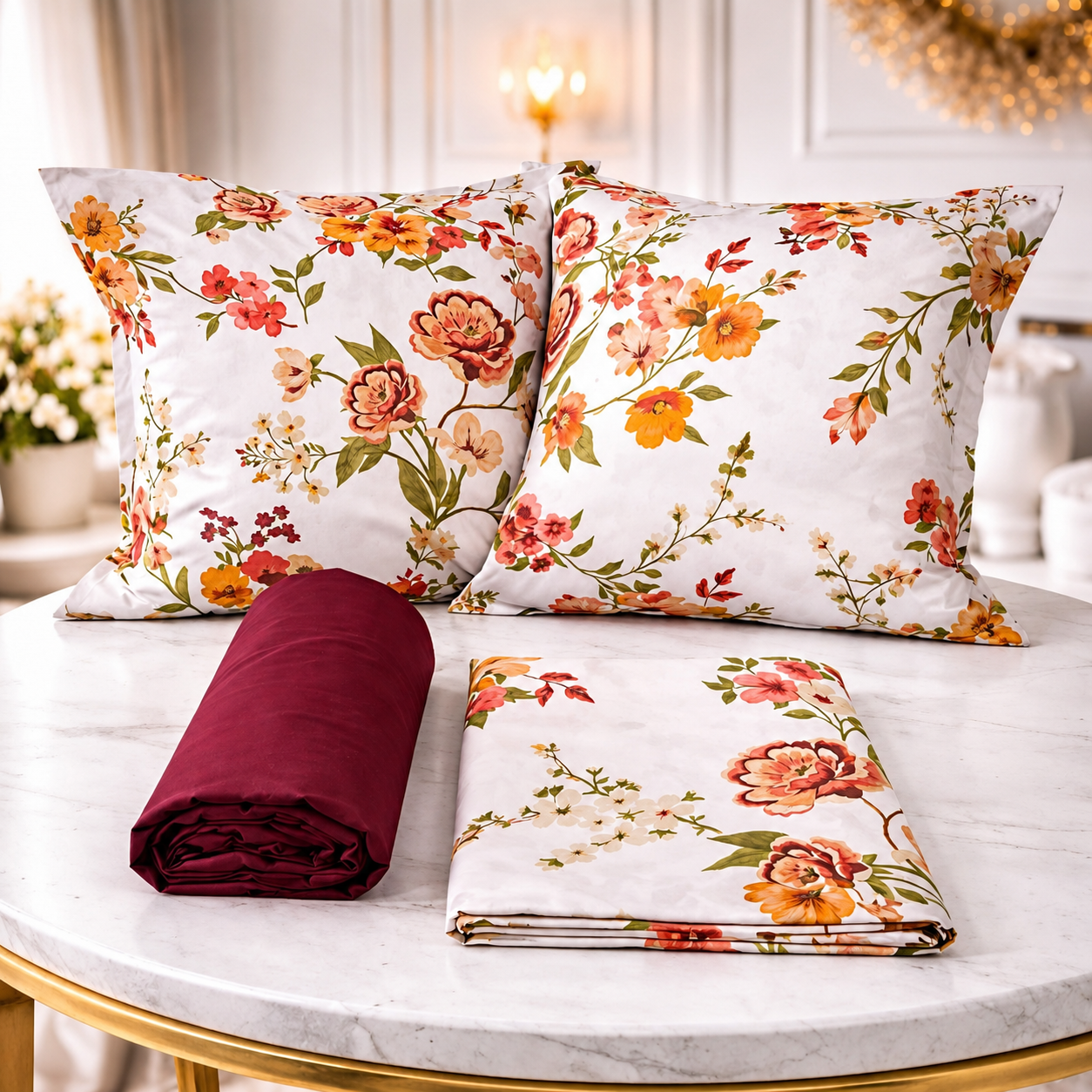 Parure De lit Housse 100% Coton 4 Pcs