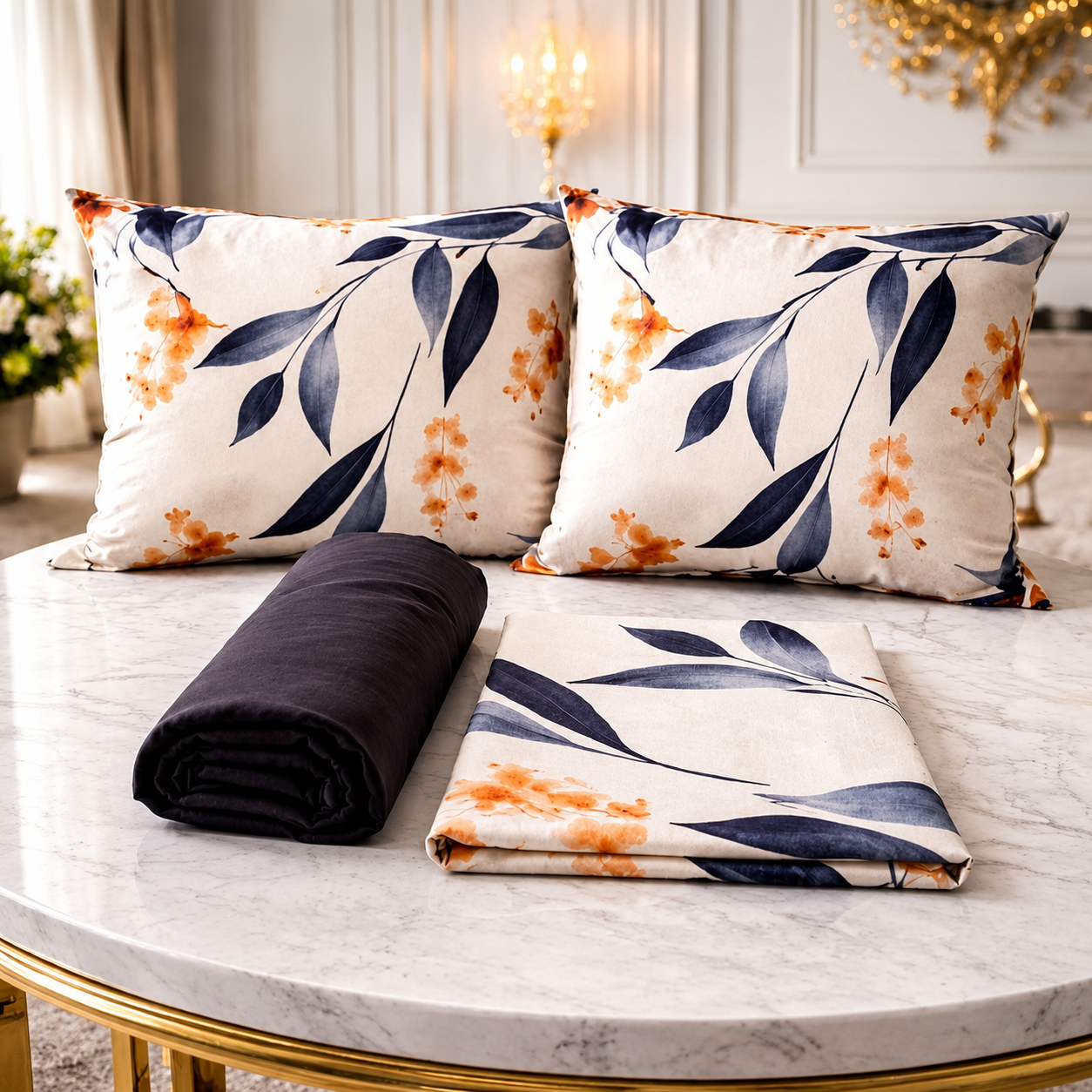 Parure De lit Housse 100% Coton 4 Pcs
