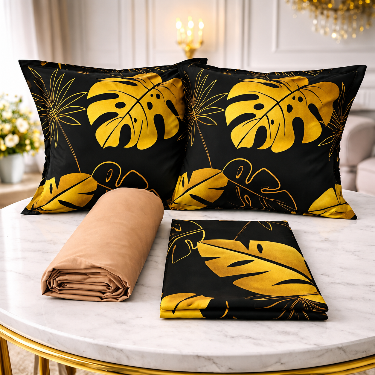 Parure De lit Housse 100% Coton 4 Pcs