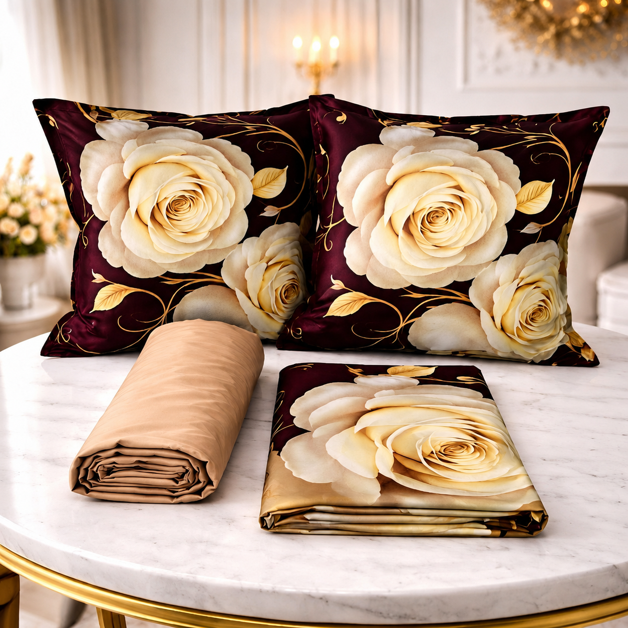 Parure De lit Housse 100% Coton 4 Pcs