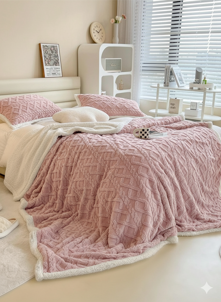 Plaid Jakar علوشة  Double Face Places Avec 2 Taies D’oreiller –210x230 Cm