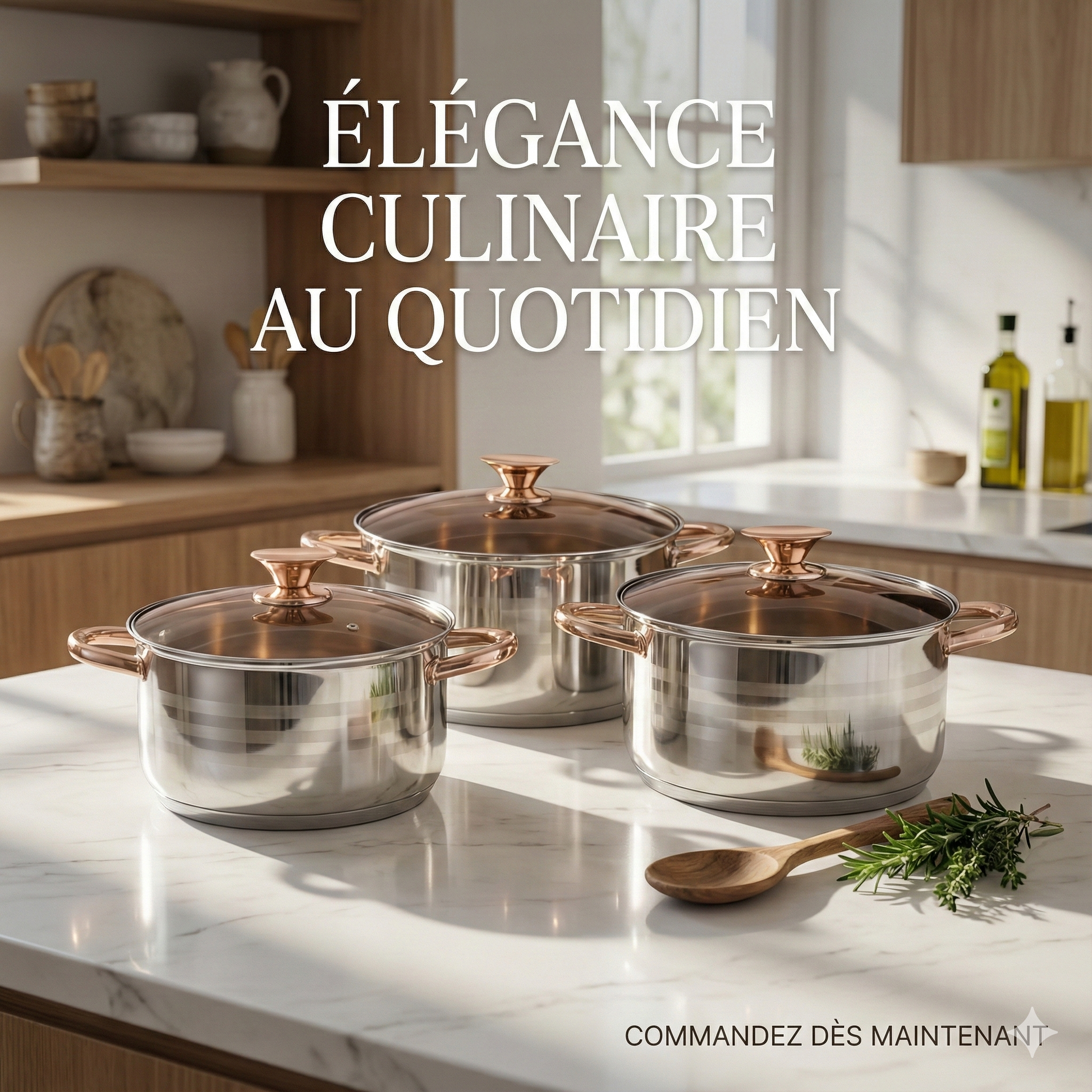 🍲 Set de Faitouts Inox avec Couvercles – 3 Pièces