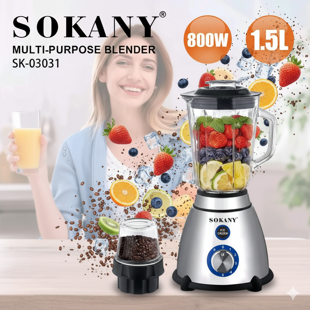 🥤 Blender Multifonction Sokany – 1,5 L / 800W ⚡