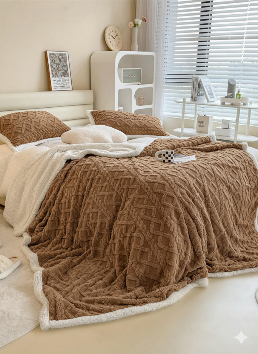 Plaid Jakar علوشة  Double Face Places Avec 2 Taies D’oreiller –210x230 Cm