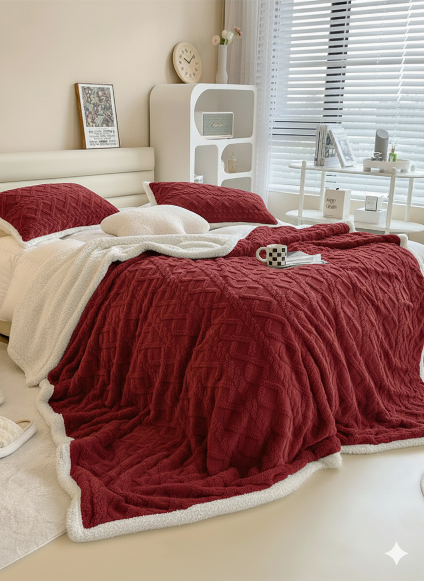 Plaid Jakar علوشة  Double Face Places Avec 2 Taies D’oreiller –210x230 Cm