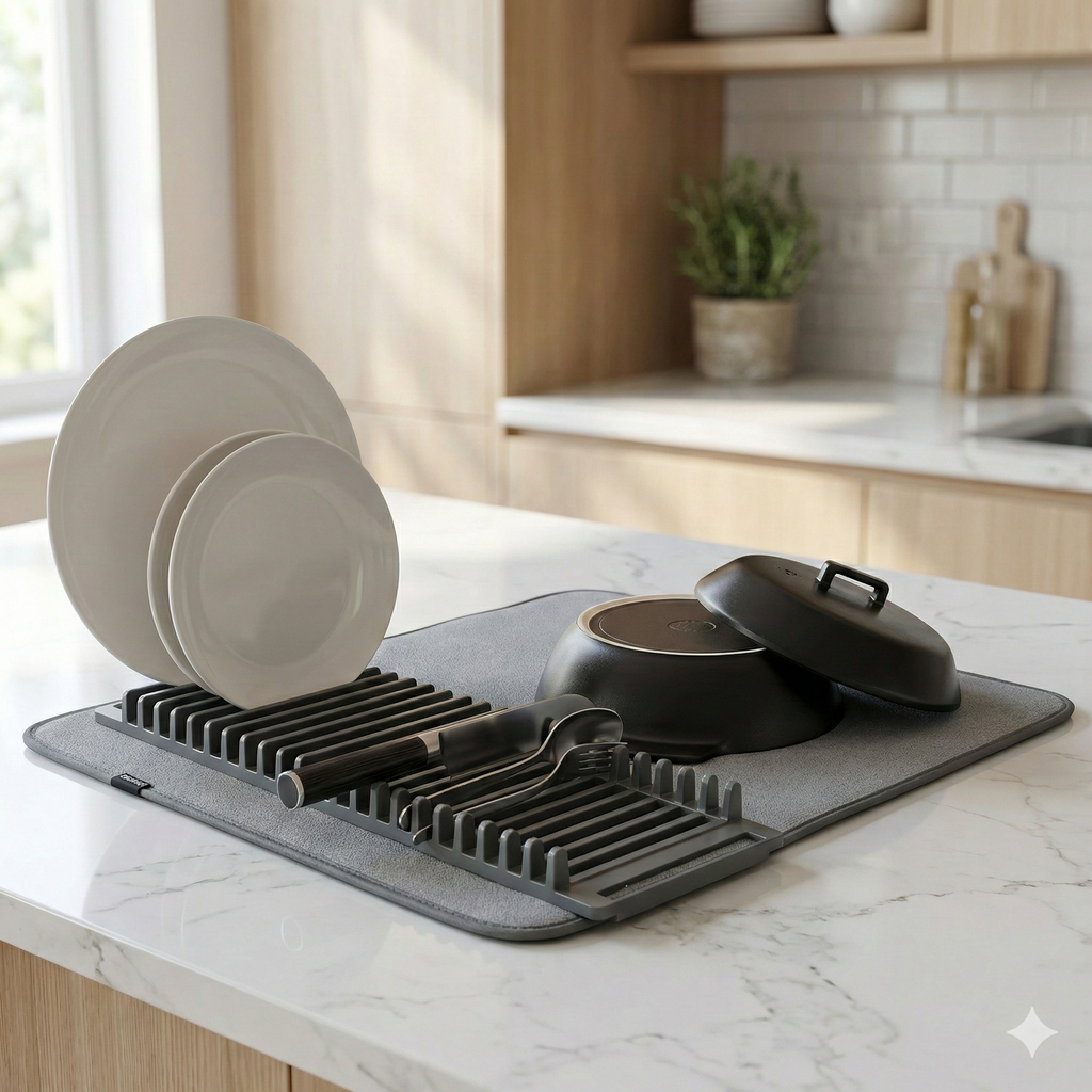 🍽️ Égouttoir Pliable avec Tapis Microfibre