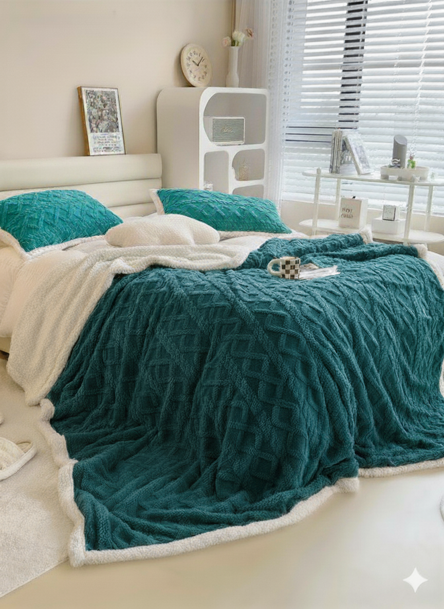 Plaid Jakar علوشة  Double Face Places Avec 2 Taies D’oreiller –210x230 Cm