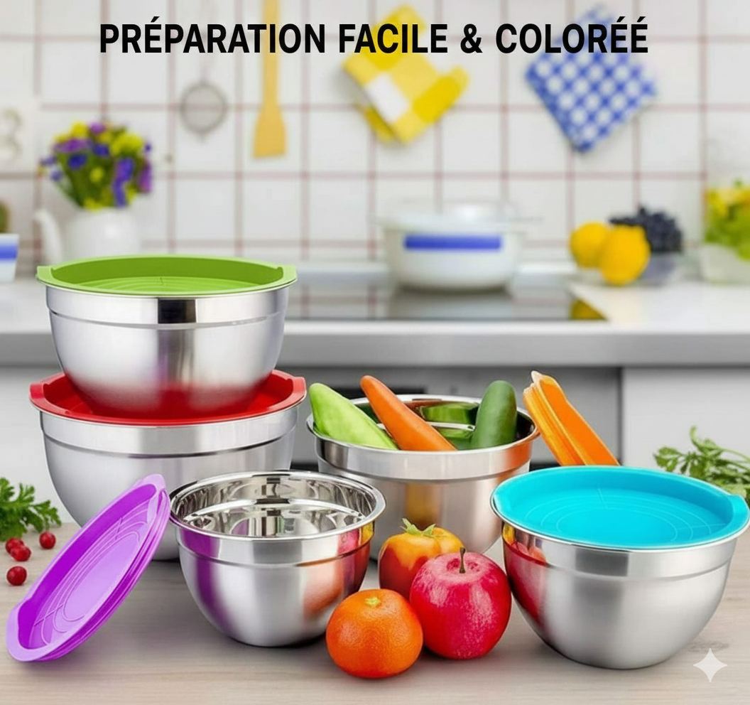 Service Bols Inox avec Couvercles – 5 Pièces