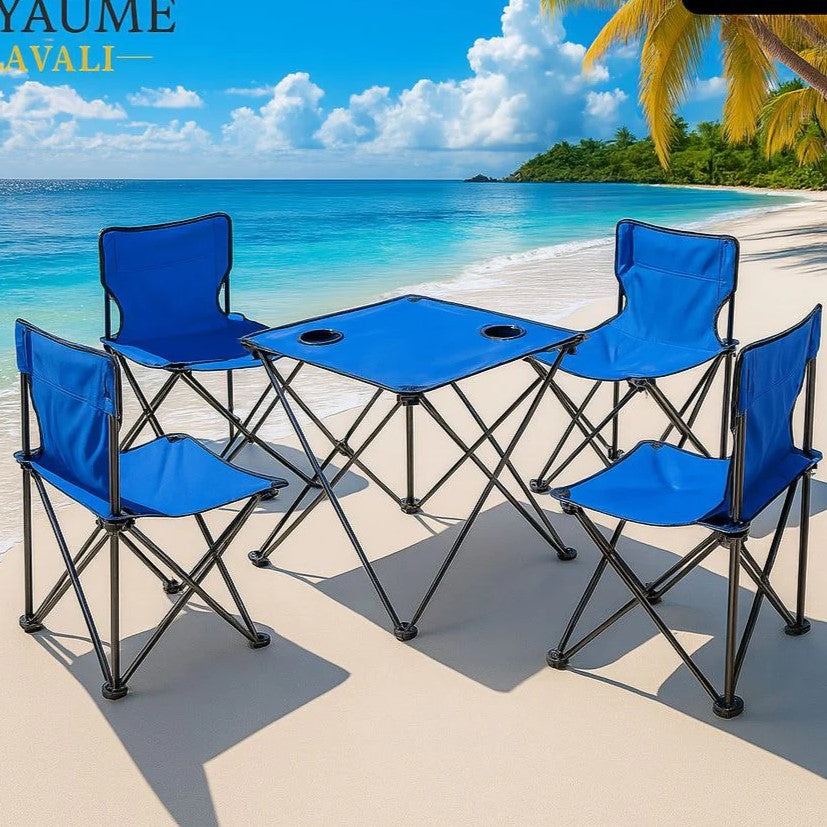🪑 Set Table + 4 Chaises de Plage Pliable