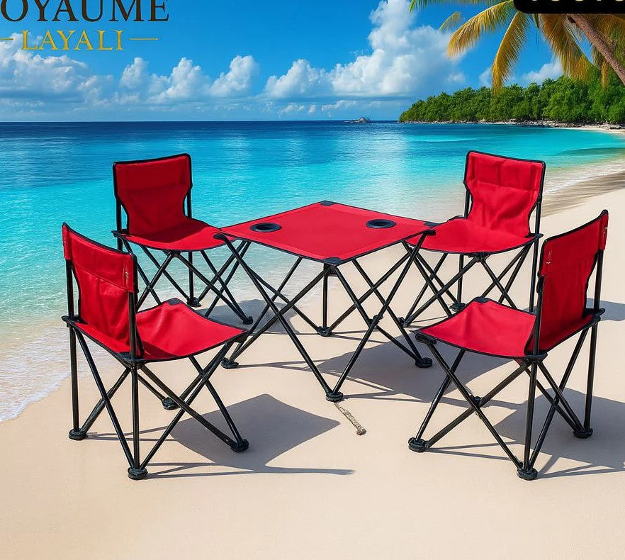 🪑 Set Table + 4 Chaises de Plage Pliable