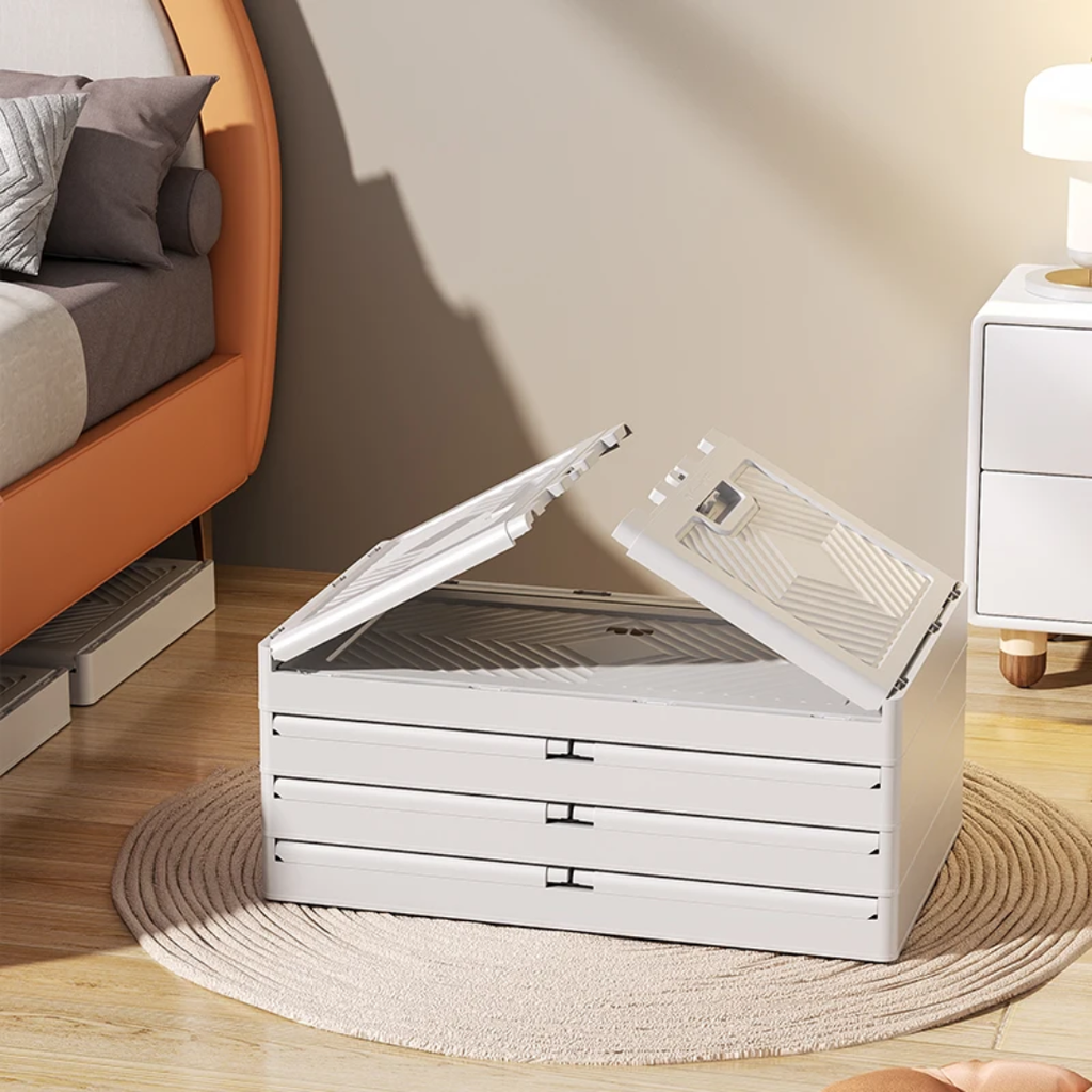 Armoire de rangement empilable à 4 tiroirs avec portes coulissantes et roulettes